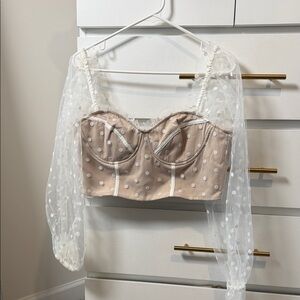 Petal & Pup Beige Polka Dot Mesh Top